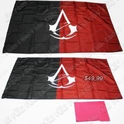 Banderín Videojuegos Assassins Creed, Bonita Apariencia, practico, Hermoso material Poliester, Color Negro y Rojo, Estado Nuevo