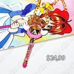 Collar Anime Sakura Card Captor Báculo Ecuador Comprar Venden, Bonita Apariencia perfecta para parejas, practica, Hermoso material de bronce niquelado Color rosado y blanco Estado nuevo