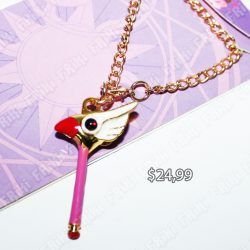 Collar Anime Sakura Card Captor Báculo Ecuador Comprar Venden, Bonita Apariencia perfecta para parejas, practica, Hermoso material de bronce niquelado Color rosado y blanco Estado nuevo